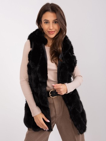 Hurt Czarna damska kamizelka futrzana z suwakiem