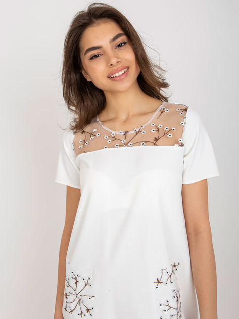 Hurt Ecru sukienka koktajlowa z krótkim rękawem