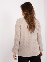 Hurt Beżowy sweter z golfem z warkoczami 