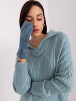 Hurt Brudnoniebieskie rękawiczki ze wstawkami z ekoskóry