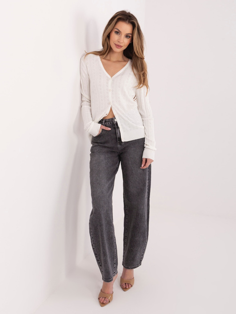 Biały rozpinany sweter w ażurowy wzór SUBLEVEL