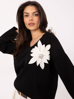 Hurtownia Czarna damska bluza bez kaptura z broszką