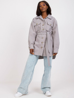 Szara długa wierzchnia koszula z paskiem Olesia