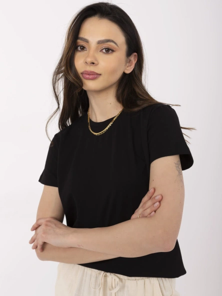 Czarny t-shirt z okrągłym dekoltem BASIC FEEL GOOD