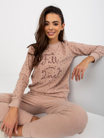 Hurtownia Beżowa ciepła piżama ze spodniami i bluzą 