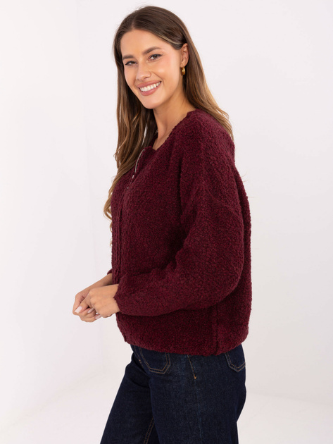Bordowy rozpinany sweter boucle RUE PARIS
