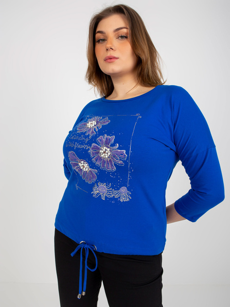 Hurt Ciemnoniebieska damska bluzka plus size z nadrukiem