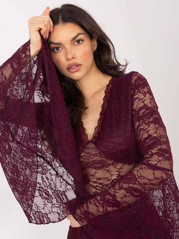 Burgundowa bluzka z rękawem typu dzwon