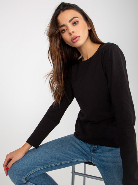 Hurt Czarna gładka bluzka longsleeve z okrągłym dekoltem