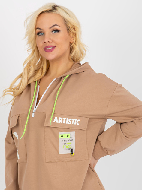Hurtownia Camelowa dłuższa bluza plus size z kapturem