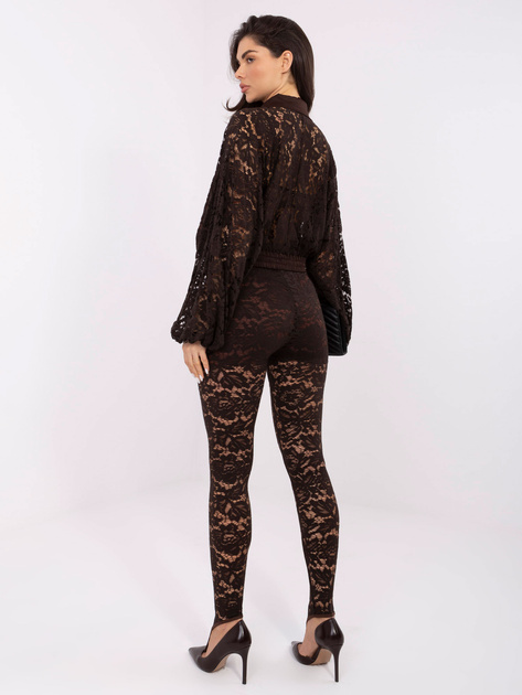 Brązowe eleganckie legginsy z koronki