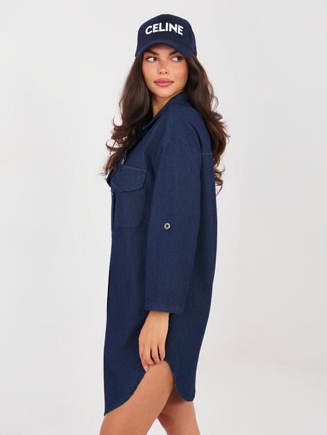 Granatowa jeansowa sukienka o kroju koszuli RUE PARIS