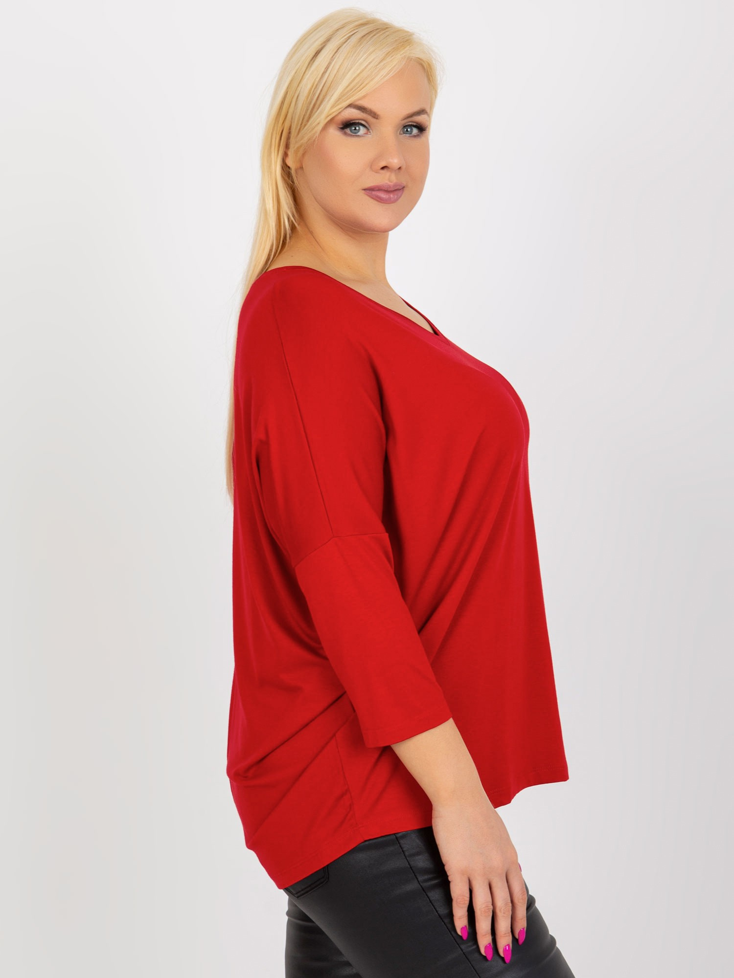 Czerwona damska bluzka plus size basic z wiskozy