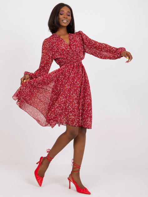 Bordowa sukienka midi z printami ZULUNA