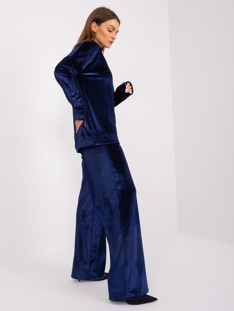 Hurt Granatowy welurowy komplet z bluzką