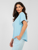 Pastelinė mėlyna basic oversize marškinėliai RUE PARIS.