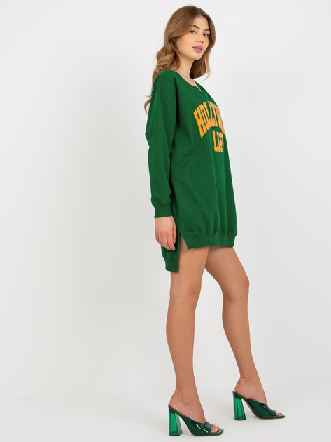 Hurt Ciemnozielono-pomarańczowa długa bluza oversize z nadrukiem