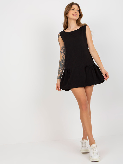 Hurt Czarna mini rozkloszowana sukienka basic z falbaną