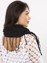 Black triangular scarf with braids.