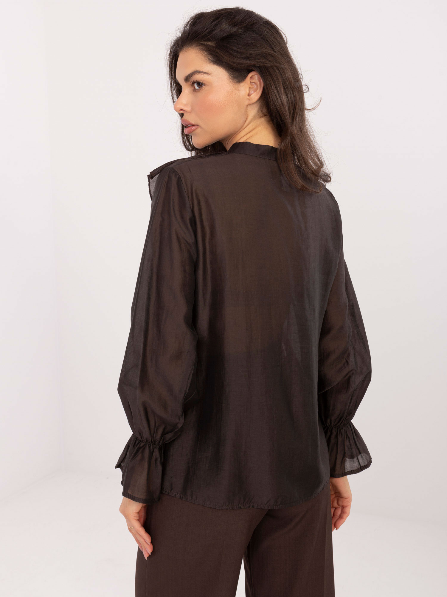 Chocolate transparent shirt with V-neck.