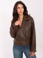 Brązowy krótki płaszcz z ekoskóry RUE PARIS