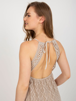 Hurt Beżowa ażurowa sukienka na ramiączkach OCH BELLA