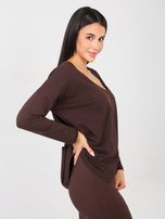Czekoladowa bluzka oversize z długim rękawem RUE PARIS 