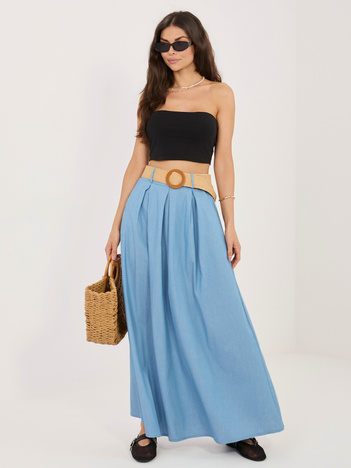 Jasnoniebieska rozkloszowana spódnica z kieszeniami