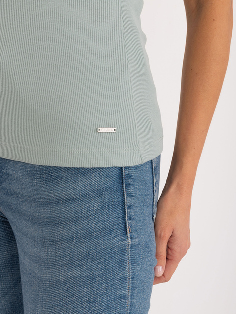 Hurt Pistacjowy prążkowany top z koronką SUBLEVEL