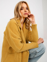 Hurt Musztardowy luźny płaszcz alpaka z kieszeniami 