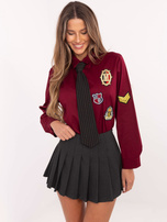 Hurt Bordowa bawełniana koszula damska z krawatem