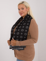 Hurt Czarno-ciemnoszary ciepły szal damski z wzorzystej dzianiny