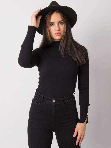Czarna dopasowana bluzka z długim rękawem Marbella RUE PARIS