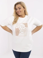 Ecru bawełniana bluzka plus size z haftem