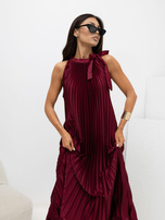 Bordowa sukienka z wiązaniem na ramieniu RUE PARIS 