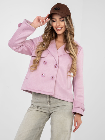 Pastelowy różowy zamszowy płaszcz z kieszeniami