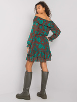 Brązowo-zielona sukienka hiszpanka z falbaną Briannon