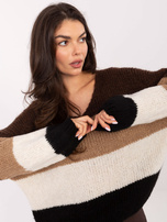 Brązowo-czarny sweter oversize z wełną RUE PARIS