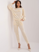 Hurt Kremowy casualowy komplet damski z weluru
