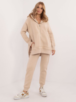 Hurt Beżowy dresowy komplet basic z ociepleniem 