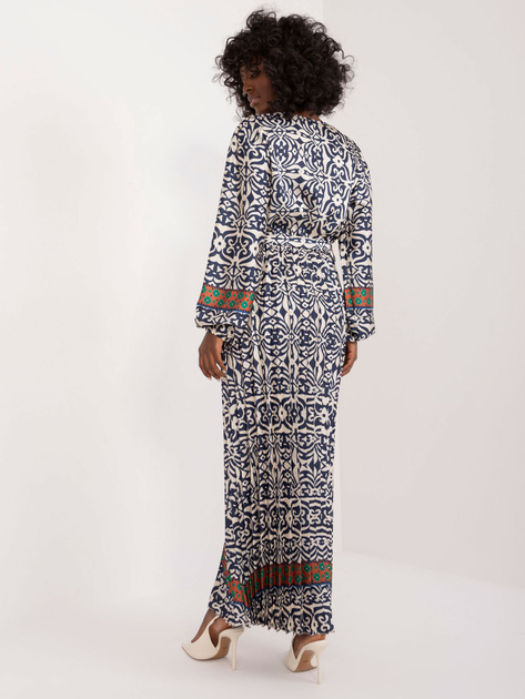 Hurt Granatowo-beżowa długa sukienka we wzory