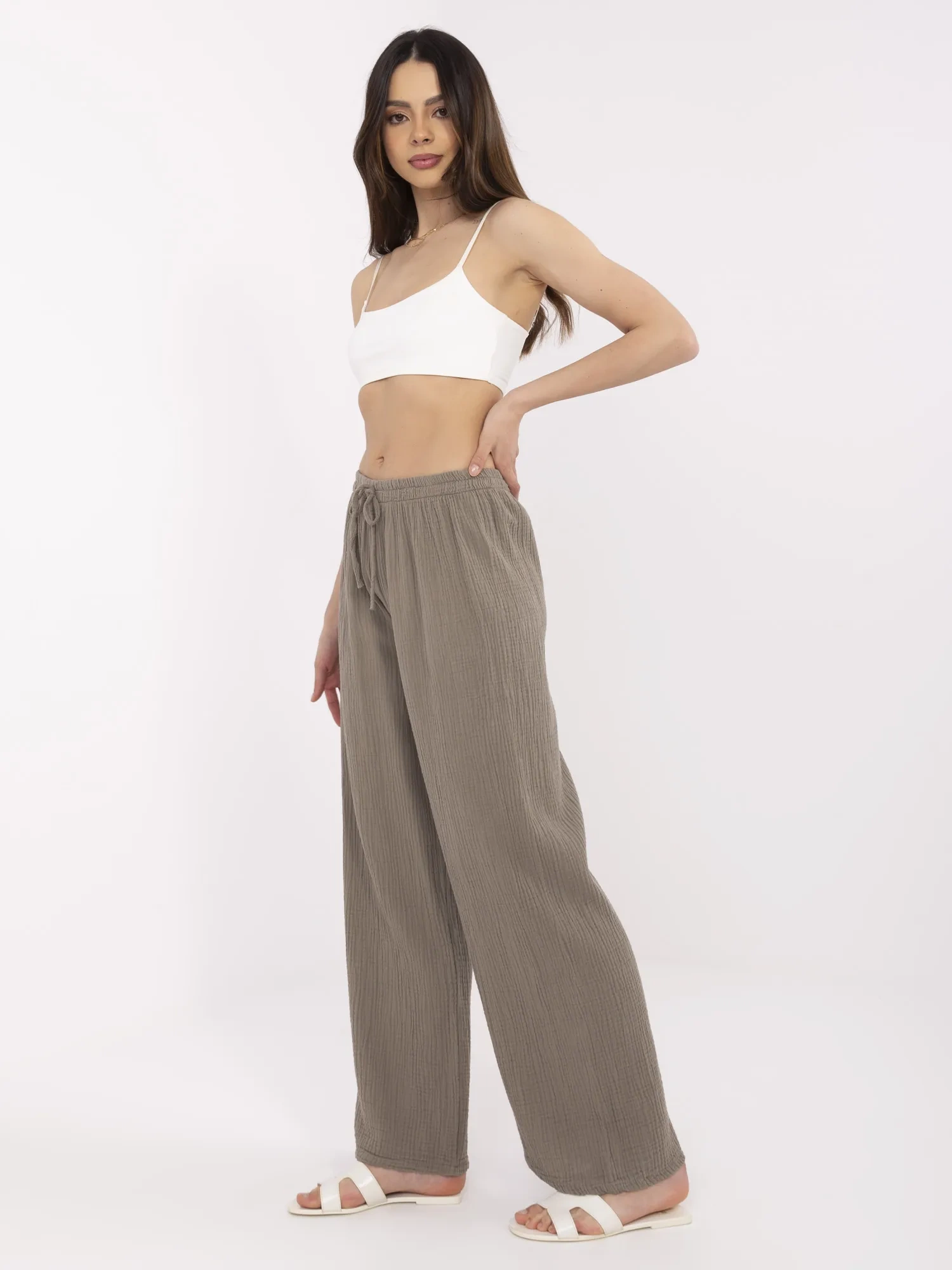 Braune Musselin-Hosen mit weitem Bein OCH BELLA.