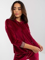 Hurt Bordowy dwuczęściowy komplet welurowy ze spodniami 