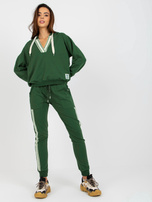 Hurt Ciemnozielony damski komplet casualowy z dekoltem w serek