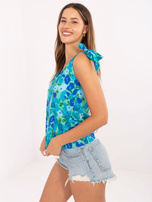 Zielono-niebieski luźny top z nadrukiem RUE PARIS 