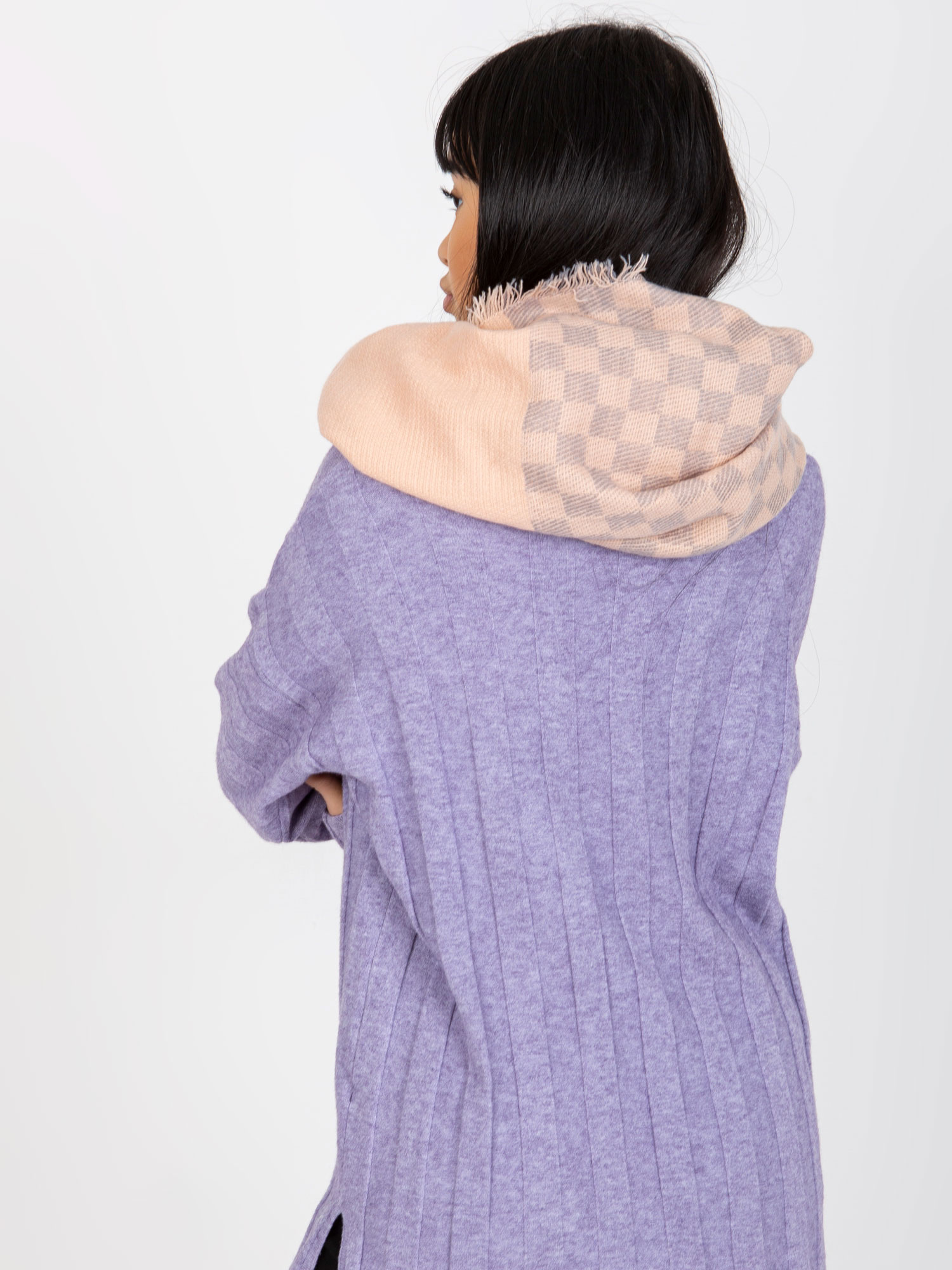 Hurtownia Jasnoróżowo-szary damski komin z wełną 