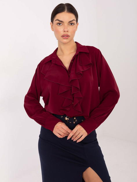 Bordowa elegancka koszula z żabotem