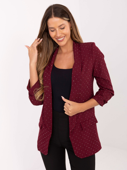 Bordowa damska marynarka z marszczonymi rękawami
