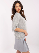 Hurtownia Szary damski sweter oversize z rękawem 3/4