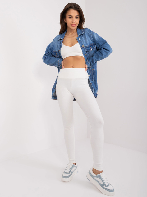 Hurt Ecru prążkowane legginsy basic z bawełny